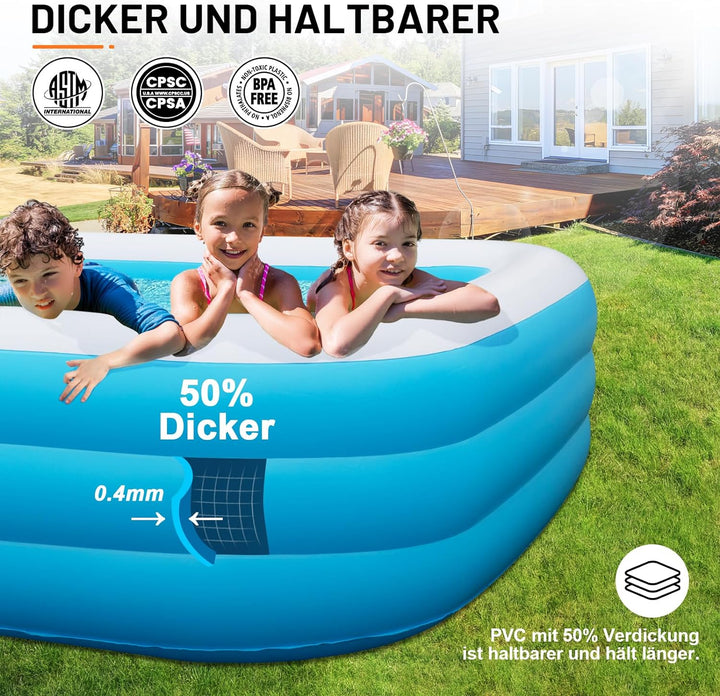 ZEUSFIRE Aufblasbares Pool, Planschbecken für Kinder und Erwachsene, Garten, Hinterhof, Sommerwasser