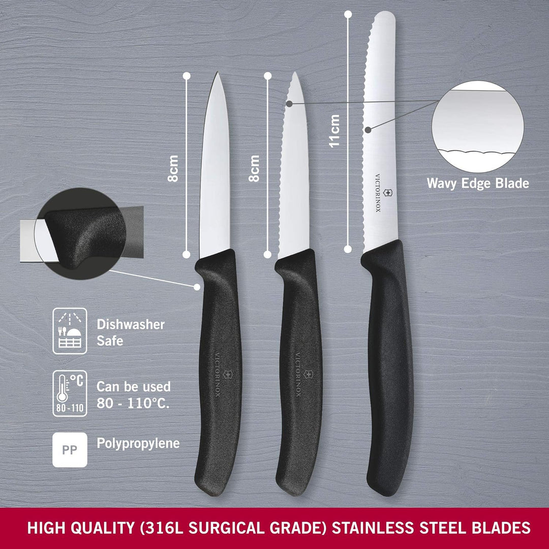 Victorinox Swiss Classic, Küchenmesser Set, 3teilig, Gemüse-, Tomaten- und Frühstücksmesser, Robuste