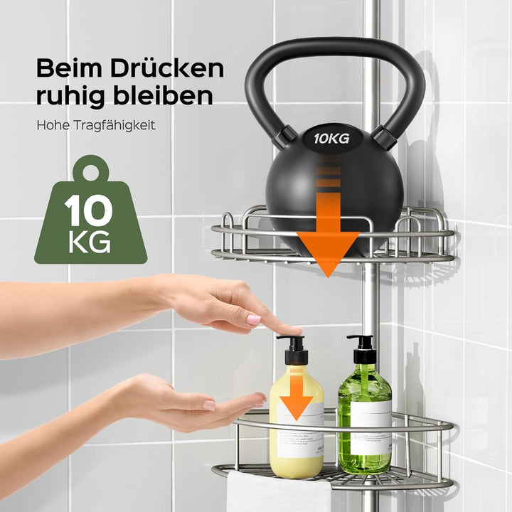 HAMITOR Teleskop Ecke-Duschablage ohne Bohren: Stabil & rutschfest Metall Teleskopregal, Badewannen-