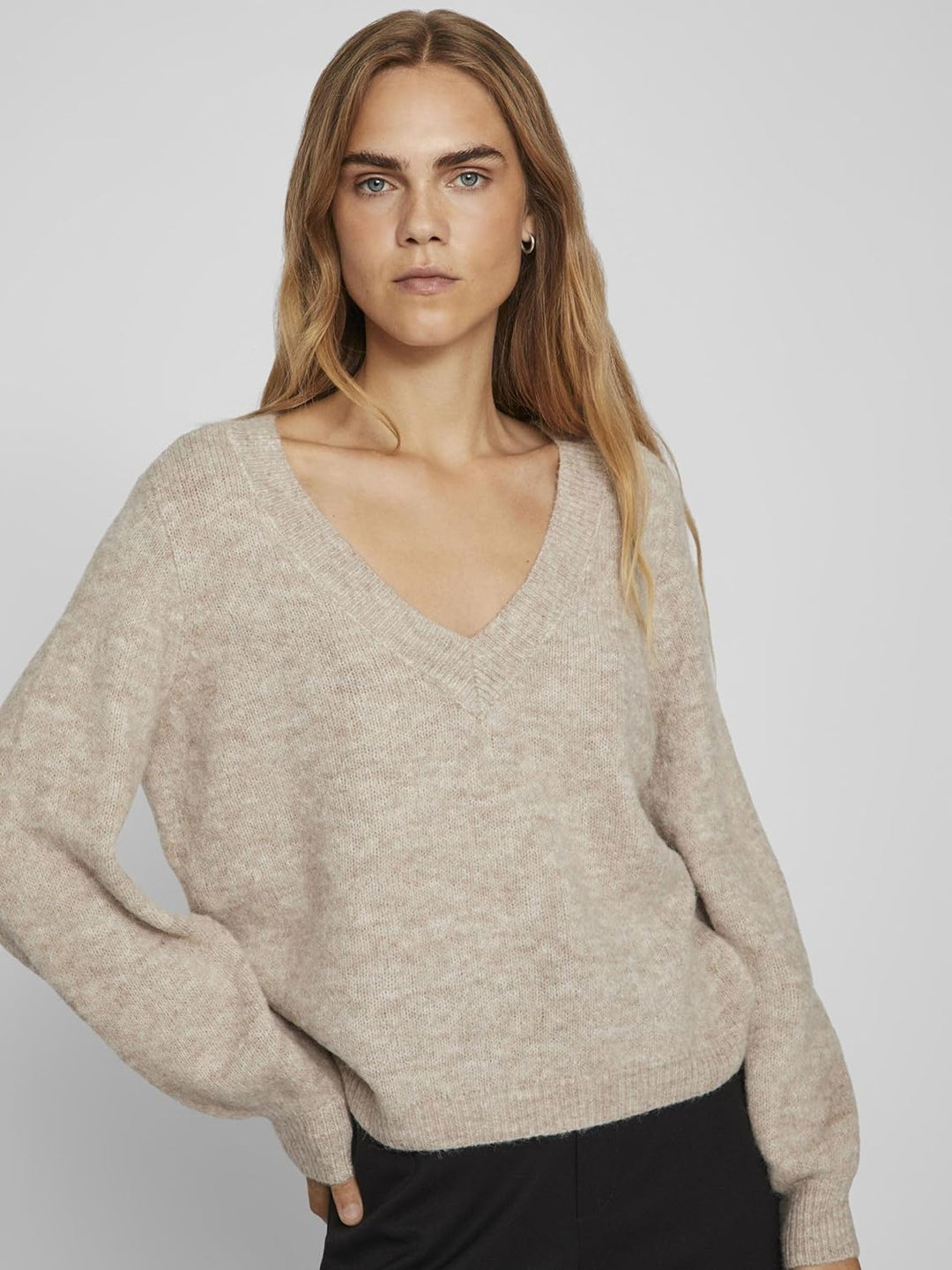 Vila Damen Vijamina Rev V-Neck L/S Knit Top-Noos Strickpullover S Natural Melange, S Natural Melange