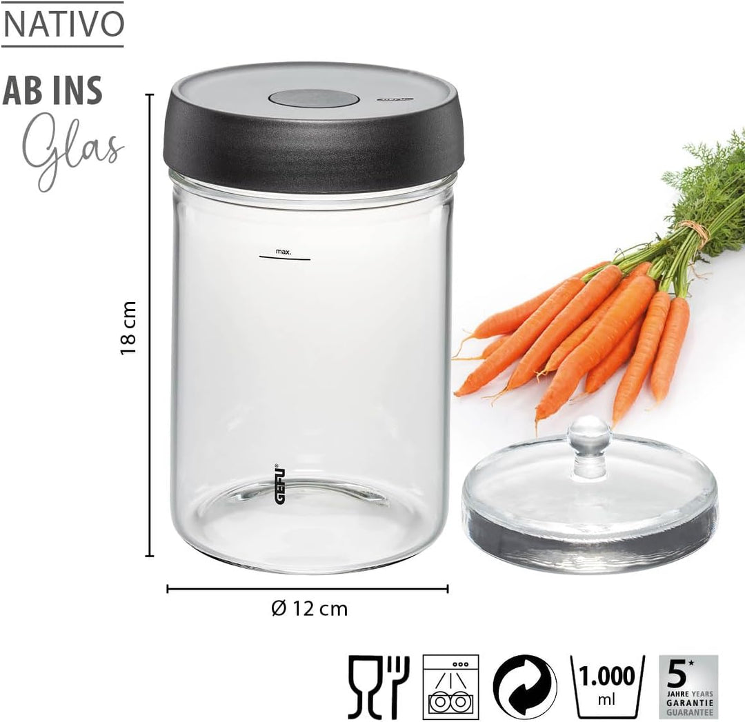 GEFU Fermentierglas NATIVO 1 Liter, inkl. Beschwerungsgewicht, Fermentationsglas mit Gewicht und Dec