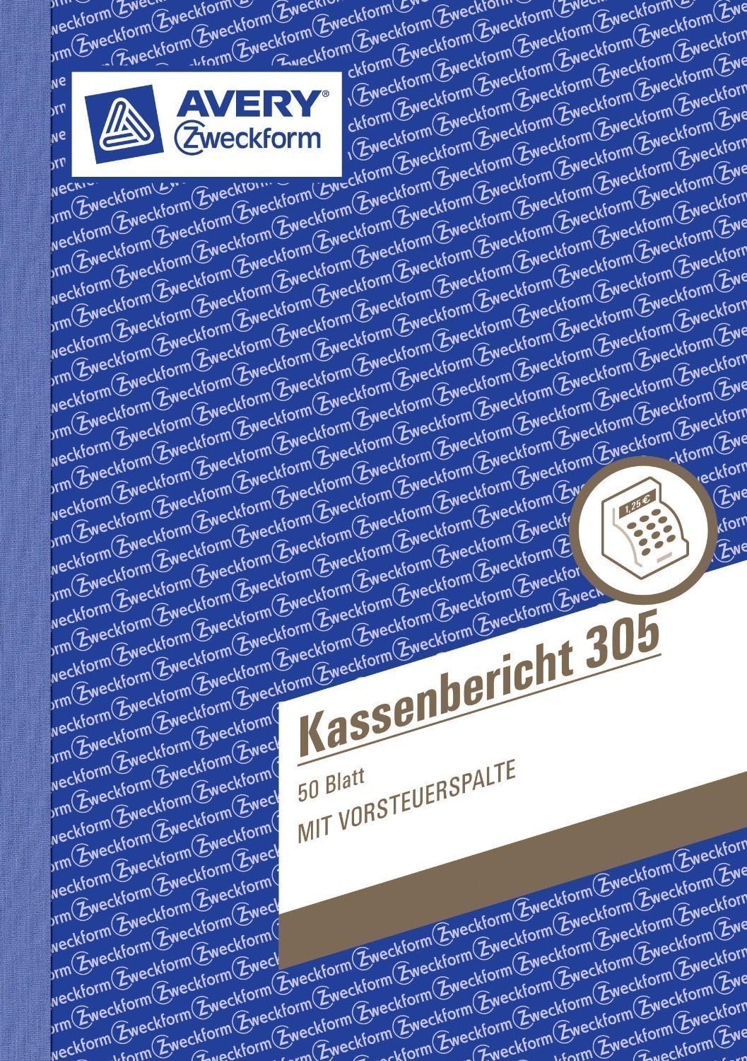 Avery Zweckform 305 Kassenbericht, DIN A5, vorgelocht, 50 Blatt, weiss (10er Vorteilspack)