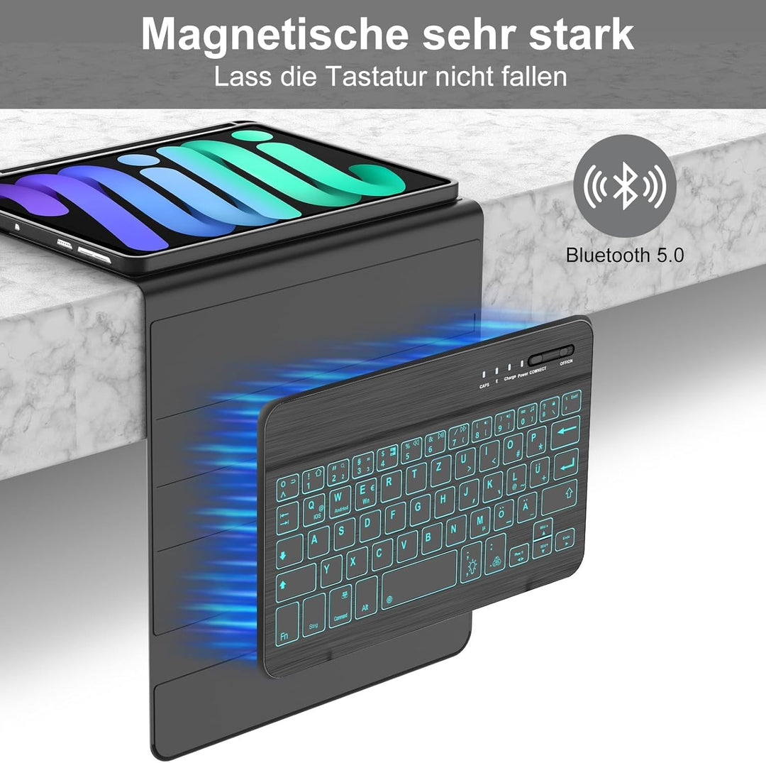 Hülle mit Tastatur für das iPad mini 6 & 7 Generation (2021/2024), Deutsch QWERTZ Keyboard, Magnetis