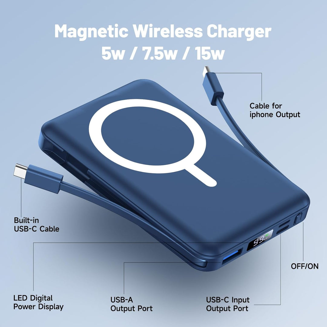 für Magsafe Powerbank 10000mAh, Wireless Magnetische Powerbank Schnelles Laden mit LED-Display und U