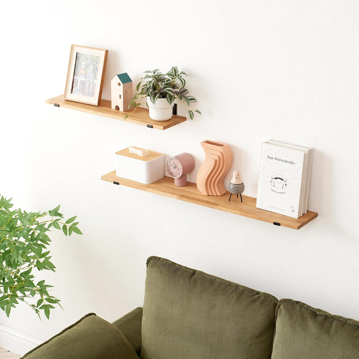 TREOAKWIS Schweberegal aus Eiche Massiv, Wandregal Holz Regale 90cm Wandboard für Badezimmer, Schlaf