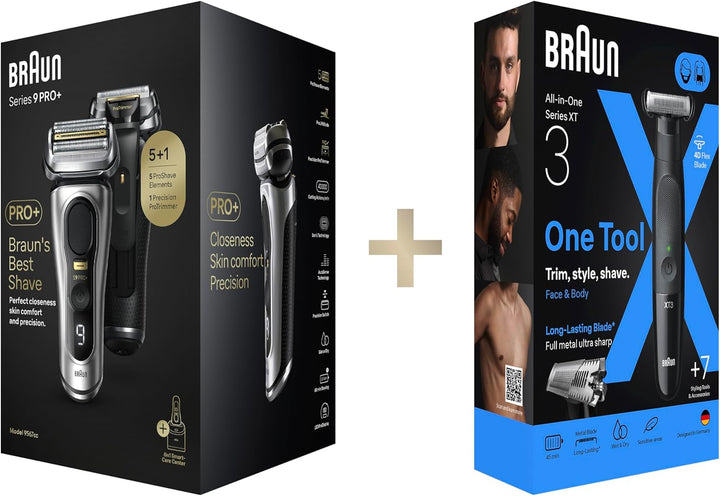 Bundle of Braun Series 9 Pro+ Rasierer Made in Germany, 9567cc, Silber + Braun Series XT3 Gesicht &
