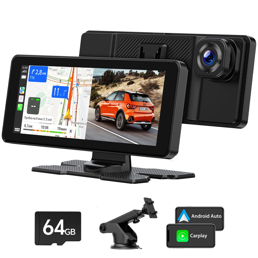 LAMTTO Wireless Carplay Display mit Dashcam 2.5K für AppIe CarPlay & Android Auto 6,86 Zoll Tragbare