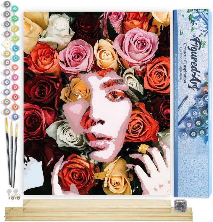 Figured'Art Malen Nach Zahlen Erwachsene Mit Rahmen Rosengesicht - Paint by Numbers Basteln DIY Bast