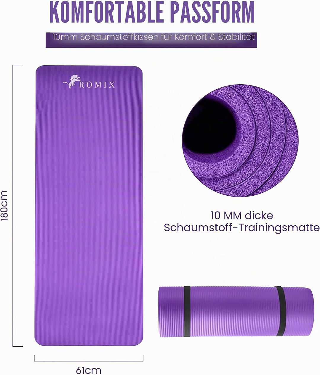 ROMIX Yoga Matte Dicker 10mm, Yogamatte Rutschfest Umweltfreundlich Weich Schaum Pad, Schweissresist