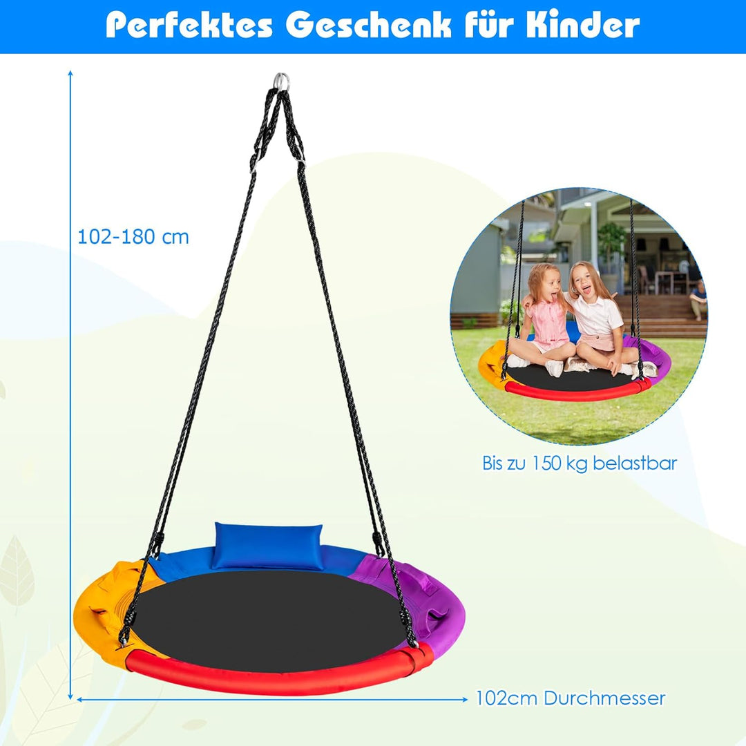 GOPLUS 100 cm Nestschaukel, Baumschaukel mit Kissen, Rundschaukel mit Verstellbarer Höhe von 100 bis