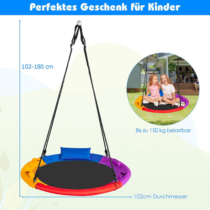 GOPLUS 100 cm Nestschaukel, Baumschaukel mit Kissen, Rundschaukel mit Verstellbarer Höhe von 100 bis