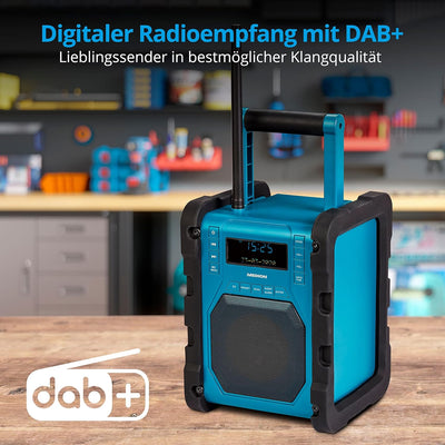 MEDION P66098 DAB+ Baustellenradio mit Bluetooth Funktion, USB, AUX, Kopfhöreranschluss, PLL UKW, RD