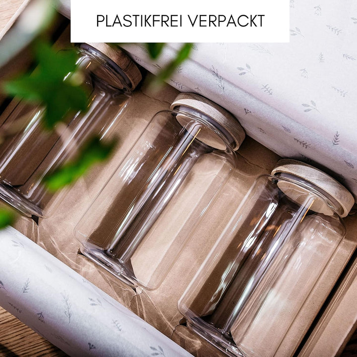 Econovo® Vorratsgläser eckig Set mit Deckel 900ml (3-teilig) aus mundgeblasenem Borosilikatglas, sta