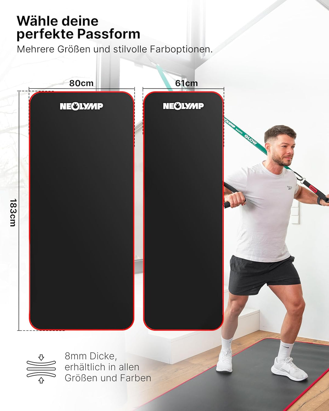 Fitnessmatte Schwarz + E-Book mit Übungen – Fitness Matte Gymnastik Matte Dicker Fitnessmatte Schwar