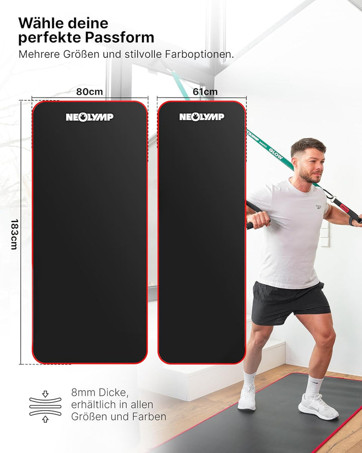 Fitnessmatte Schwarz + E-Book mit Übungen – Fitness Matte Gymnastik Matte Dicker Fitnessmatte Schwar