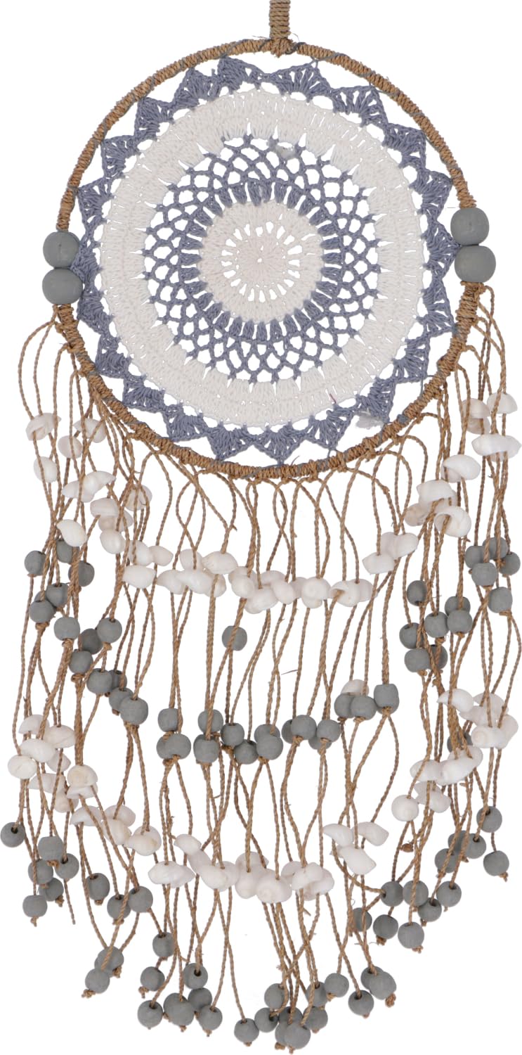 GURU SHOP Traumfänger mit Perlen - 25 cm, Weiss, Traumfänger, Mobiles, 25 Cm