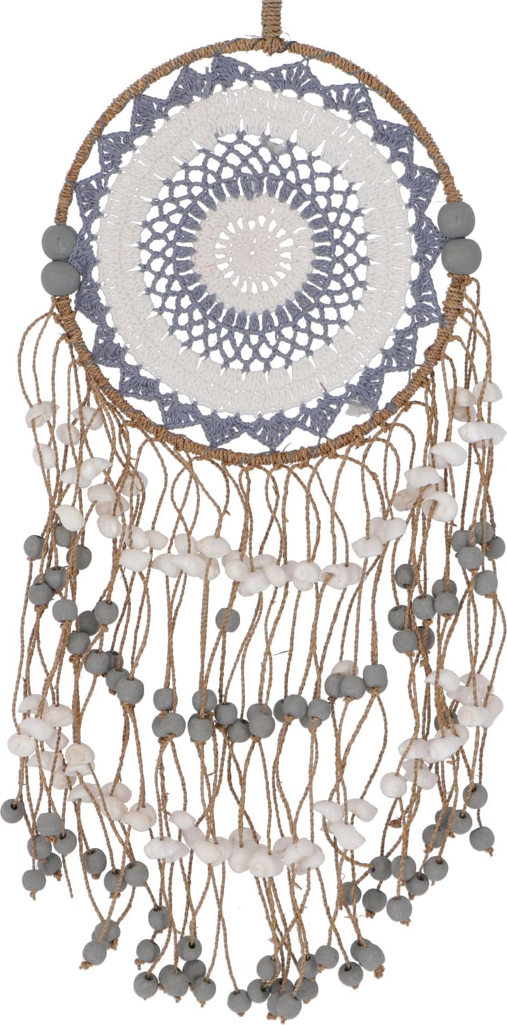 GURU SHOP Traumfänger mit Perlen - 25 cm, Weiss, Traumfänger, Mobiles, 25 Cm