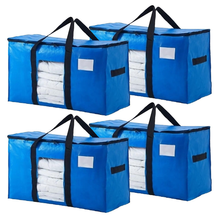 4er-Pack grosse blaue Umzugstaschen mit transparentem Fenster 100L wasserdichte Aufbewahrungstasche