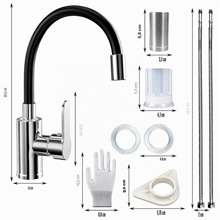 Wasserhahn Küche mit Flexibler Auslauf, Wasserhahn Küche Schwarzmit Handschuhe, Spültischarmatur 360