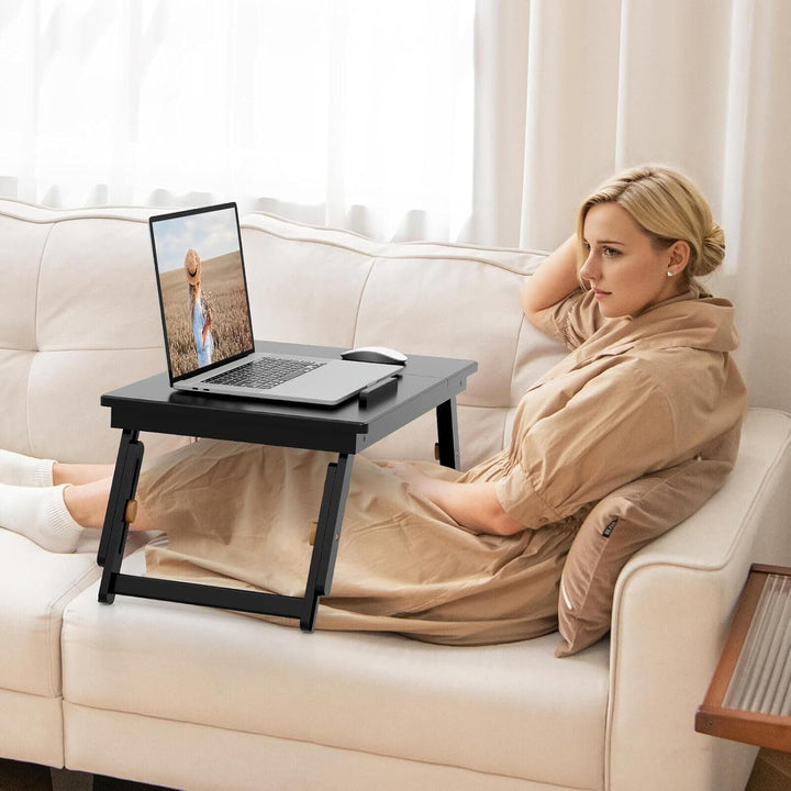 GIANTEX Laptoptisch fürs Bett, Bambus-Serviertablett mit 4-stufiger neigbarer Schreibtischplatte und