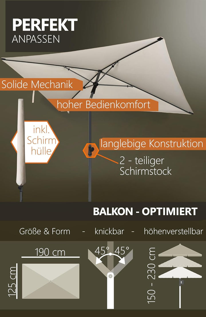 4smile Sonnenschirm Balkon SunnyShade Plus, mit Sonnenschirmhülle - Sonnnenschutz Balkon SET, Beige