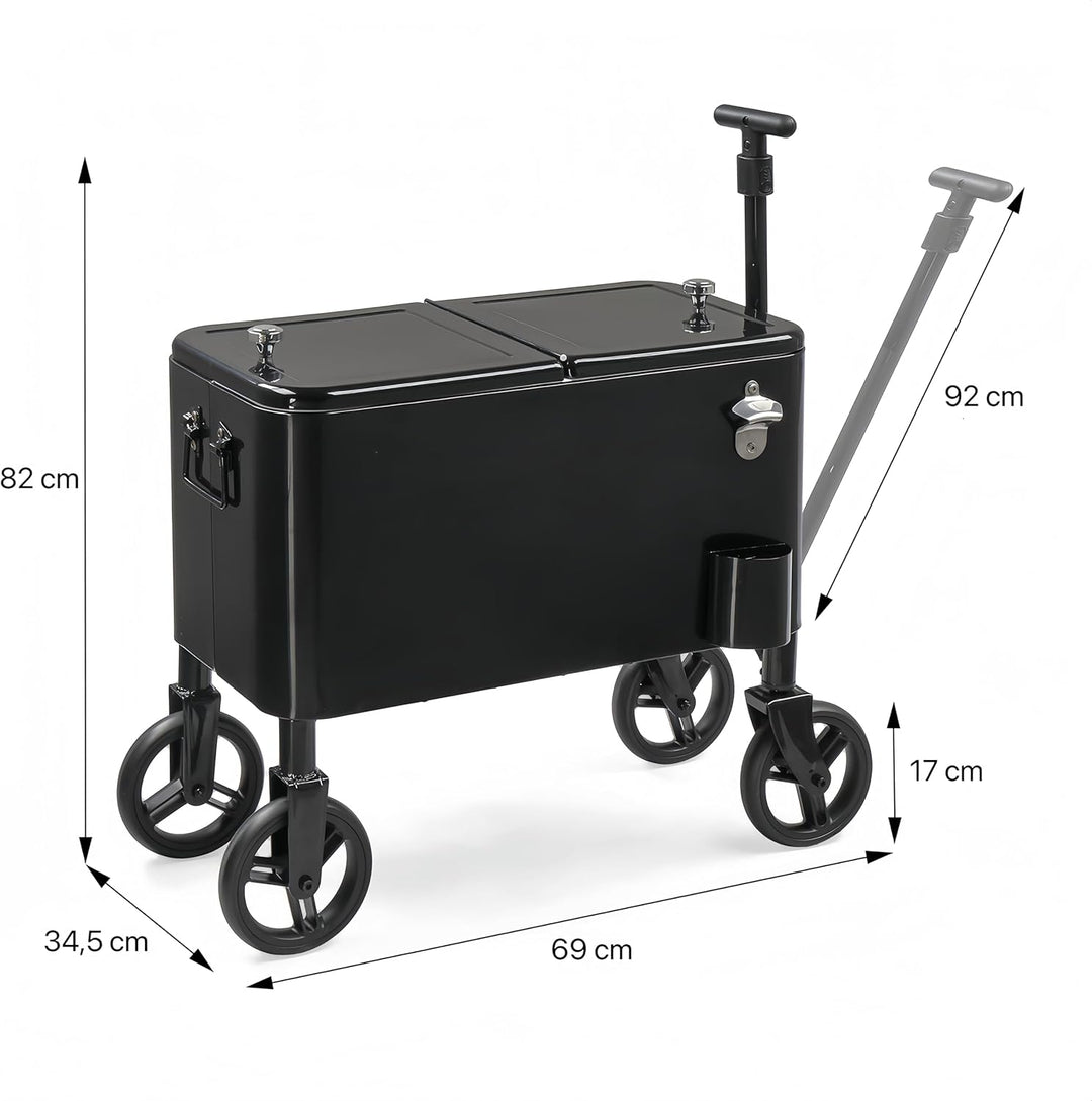 Bonnlo 57L Servierwagen mit Rollen, Getränkekühler – Mobiler Outdoor-Kühlwagen mit langem Griff, Abl