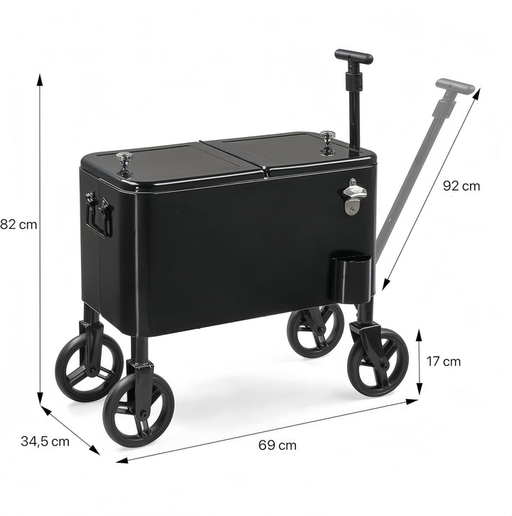 Bonnlo 57L Servierwagen mit Rollen, Getränkekühler – Mobiler Outdoor-Kühlwagen mit langem Griff, Abl