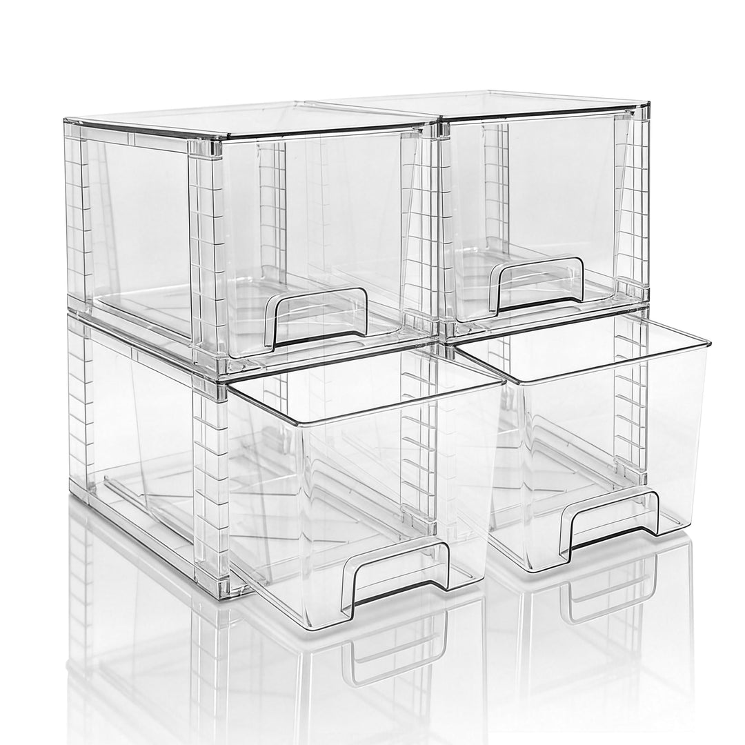 4er-Set Mittelgrosse Stapelbare Aufbewahrungsschubladen, Transparente Acrylbox mit Griff, Einfacher