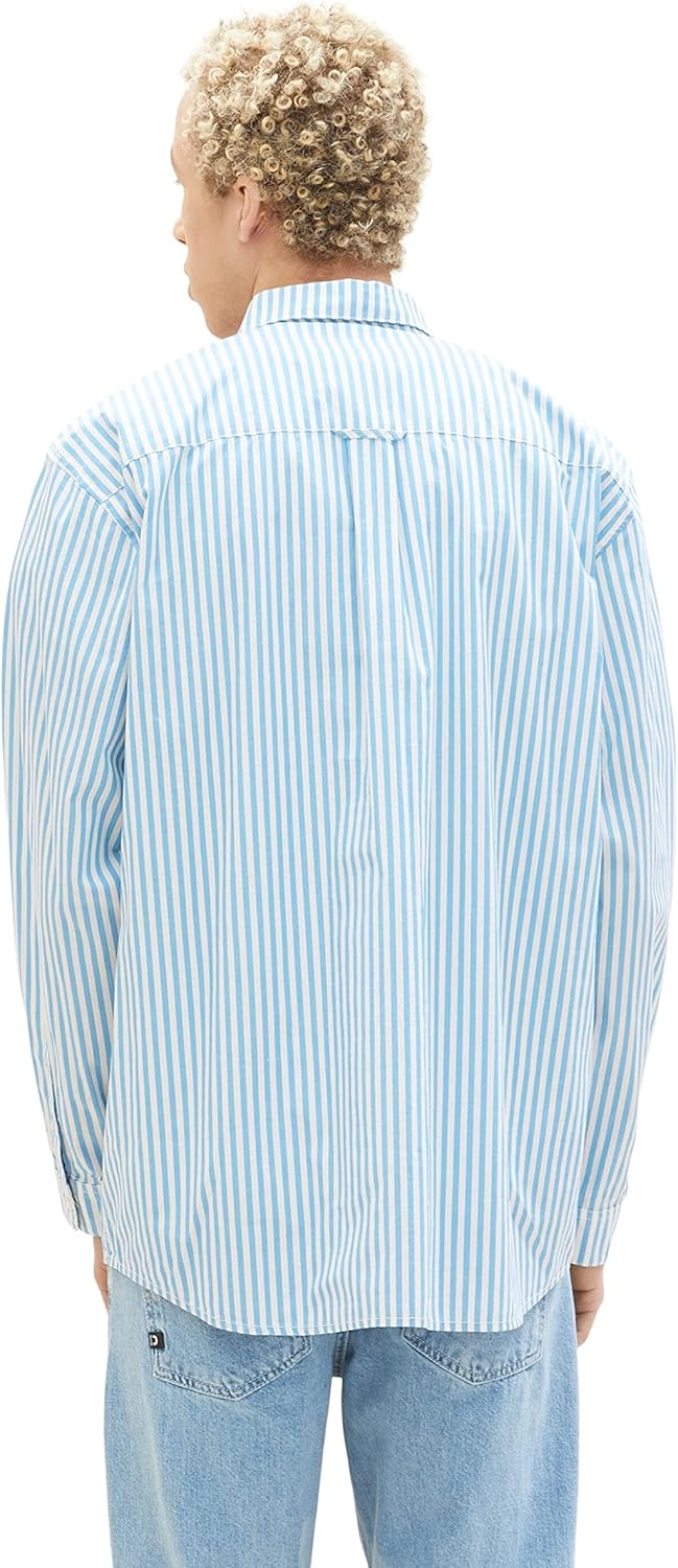 TOM TAILOR Denim Herren Relaxed Fit Hemd mit Streifen S 31564 - Sky Blue Off White Stripe, S 31564 -