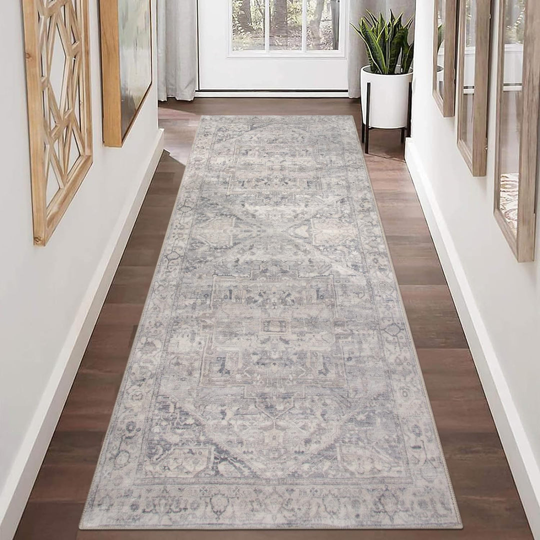 Homcomodar Vintage Runner Teppich mit Gummirücken 65x180cm Distressed Flur Teppiche Nicht-Verschütte