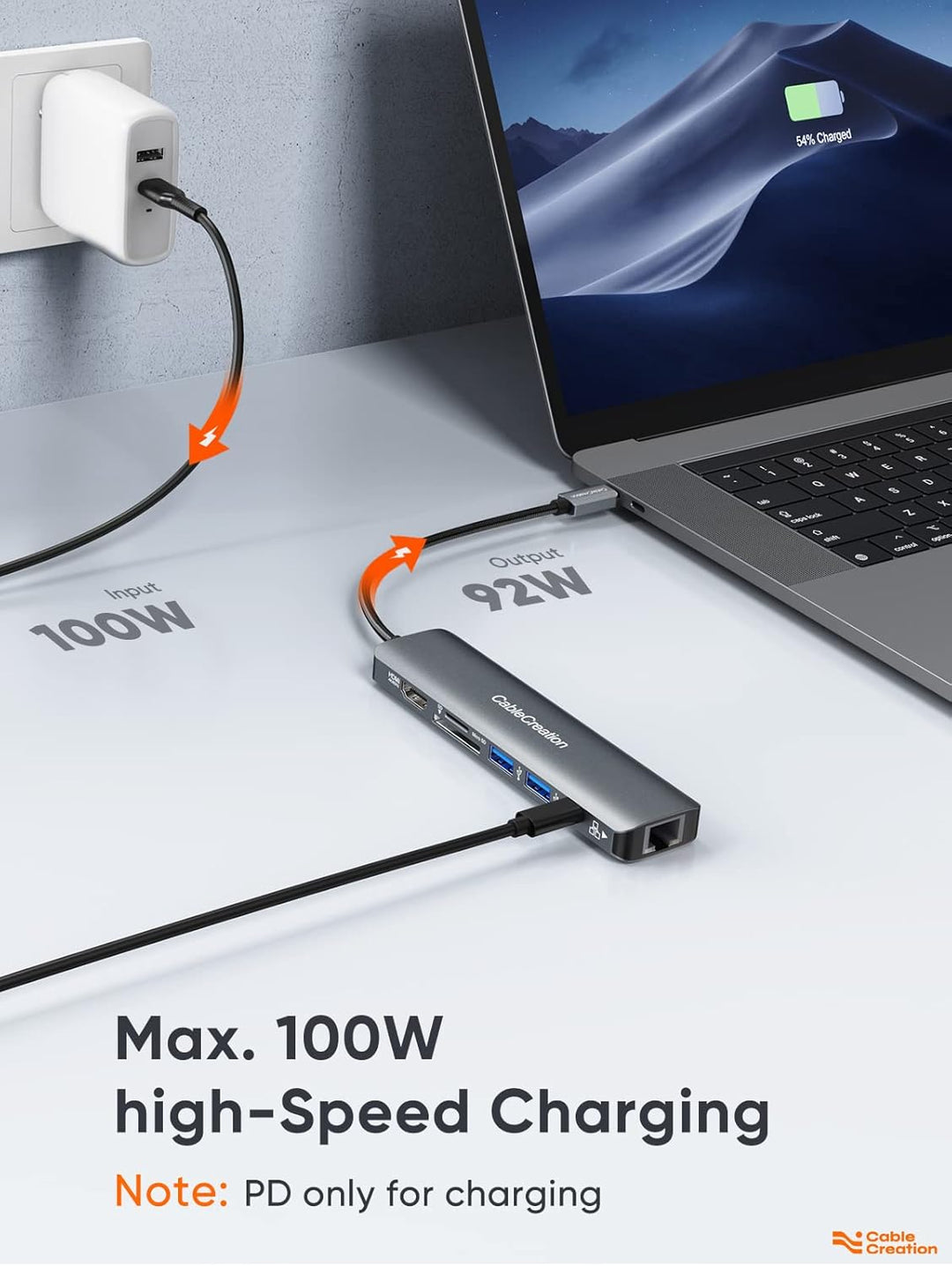 CableCreation USB C Hub,7 in 1 Multiport Adapter mit HDMI 4K 60Hz,Ethernet 1Gbps, 100W PD, SD, Micro
