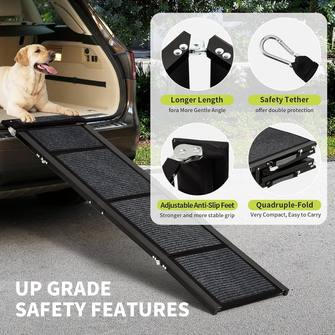 Hunderampe Klappbar aus Aluminiumlegierung für Hunde bis 120 kg, Faltbare Autotreppe mit Rutschfeste