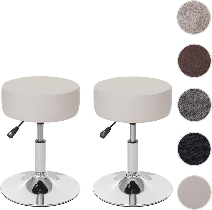 Mendler 2er-Set Hocker HWC-C22, Sitzhocker Schminkhocker, höhenverstellbar Ø 35cm - Kunstleder, Crem