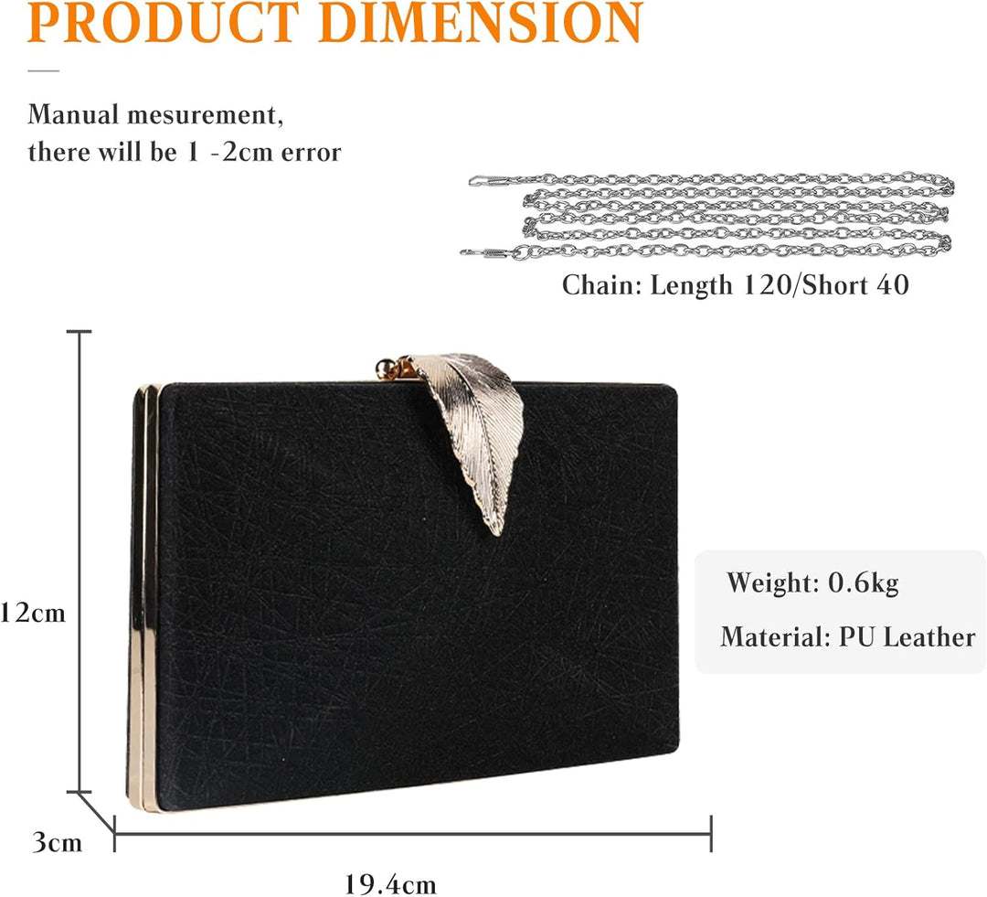 CORIOS Clutch Damen Kette Abendtasche Umhängetasche mit Blatt Schnalle Verschluss Glänzend Schultert