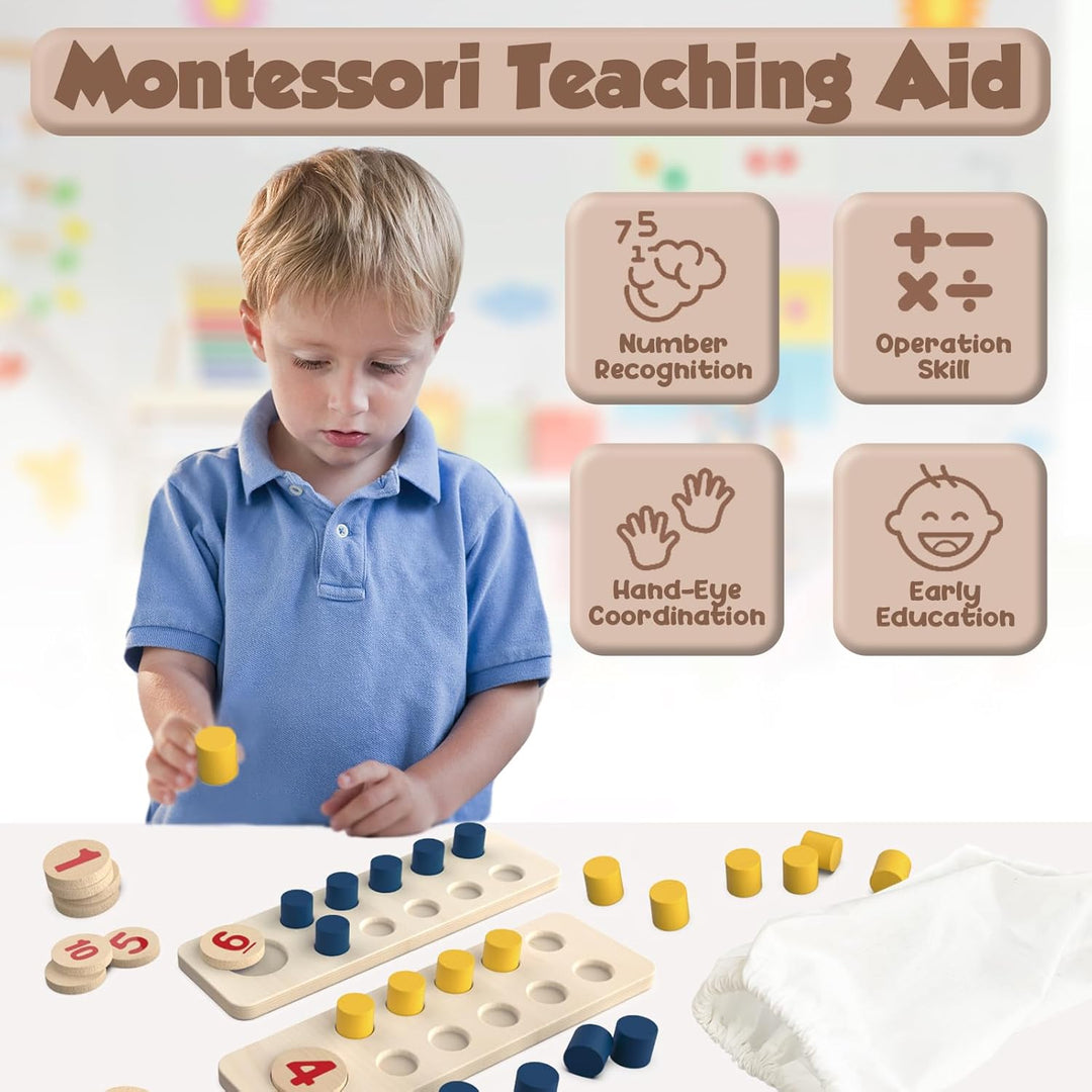 TEUVO Montessori Spielzeug Mathematik Zahlen Lernen Holzspielzeug für Kinder ab 2 3 4 5 6 Jahre, Ler