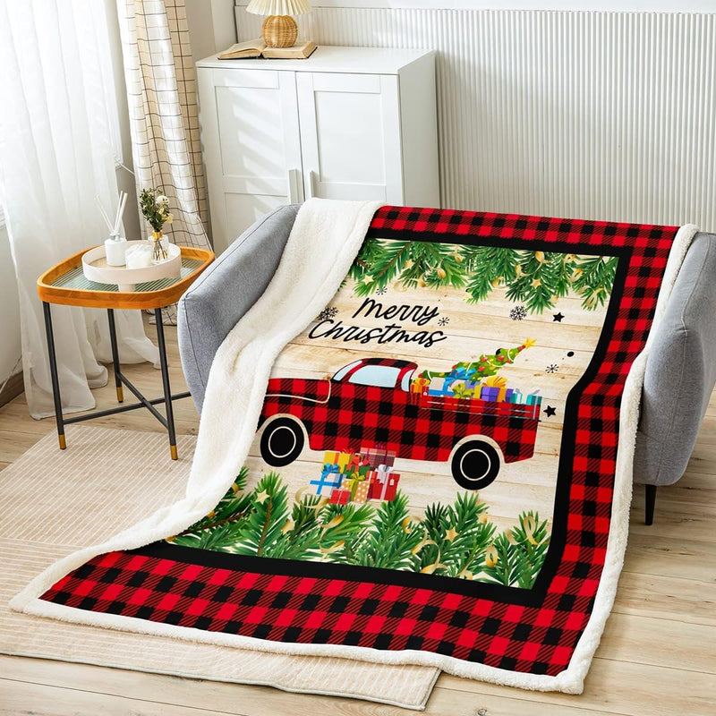 Homewish Weihnachten Decke Kinder Weihnachten Rustikal Kariert LKW Auto Decke Werfen 150x200 Weihnac