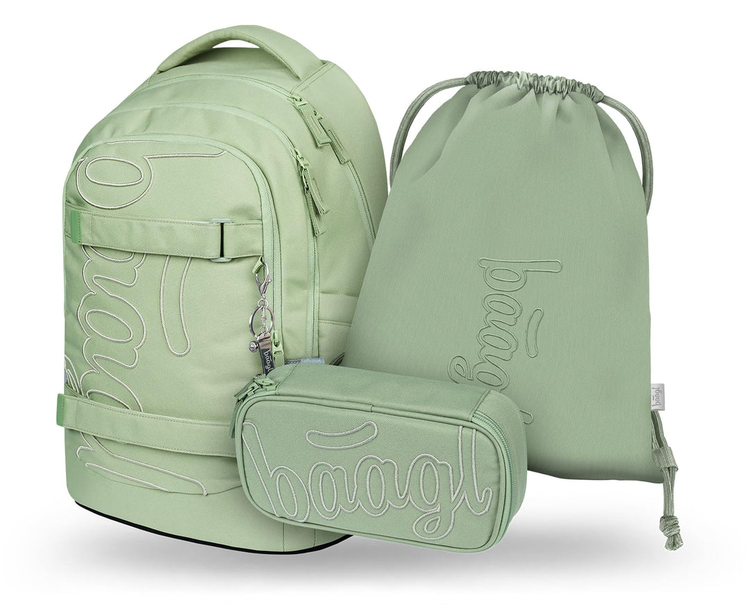 Baagl Schulrucksack Set Jungen Mädchen Teenager 3 Teilig, Skateboard Rucksack Skate MAX, Schultasche
