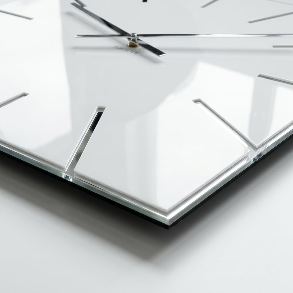FLEXISTYLE Moderne grosse Wanduhr Exact 50cm, Acrylglas und Acrylspiegel, Stille, Wohnzimmer, Schlaf