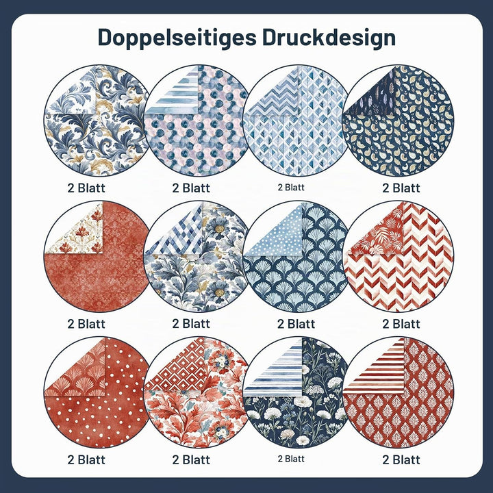 Scrapbook Papier Blumen Muster Scrapbook Bastelpapier, 24 Blat Doppelseitiges Boho Dekorpapier, Merw