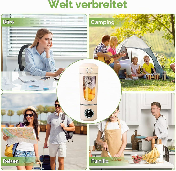 Tragbarer Mixer Smoothie Maker, 700 ml Kleiner Entsafter, Typ-C Wiederaufladbar, mit 12 Rostfreien K