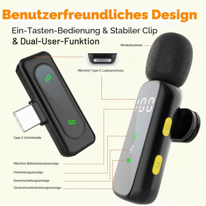Kabelloses Krawattenmikrofon mit LED-Display, Mini-Krawattenmikrofon, kabelloses Mikrofon für iPhone