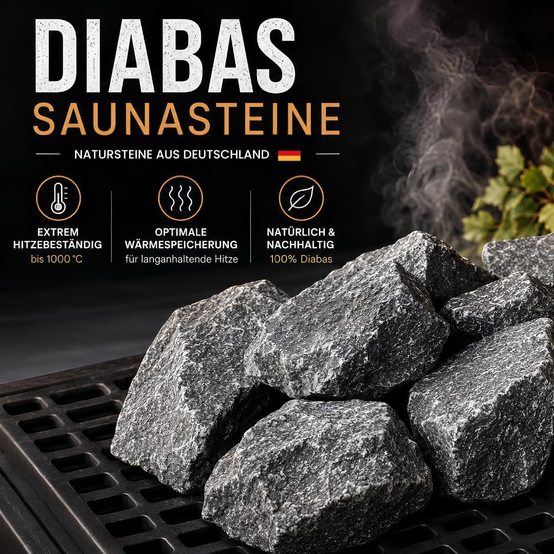 Doubleyou Geovlies &amp; Baustoffe | Saunasteine Premium 5 kg | 32-56 mm DIABAS Klein | Für alle Saunaöf
