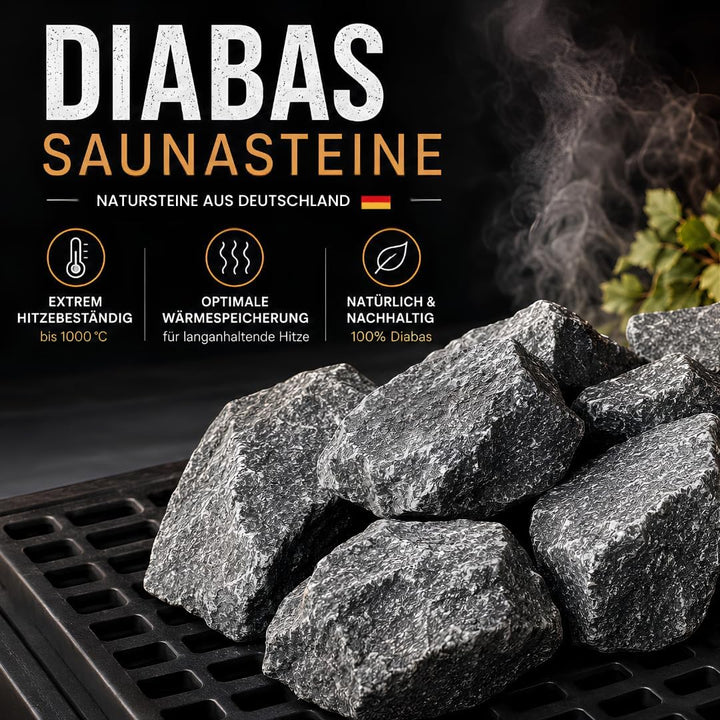 Doubleyou Geovlies &amp; Baustoffe | Saunasteine Premium 5 kg | 32-56 mm DIABAS Klein | Für alle Saunaöf