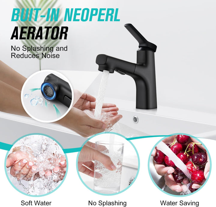 CREA Modern Waschtischarmatur Badezimmer mit 2 Wasserstrahlarten Brause ausziehbar, Einhebelmischer