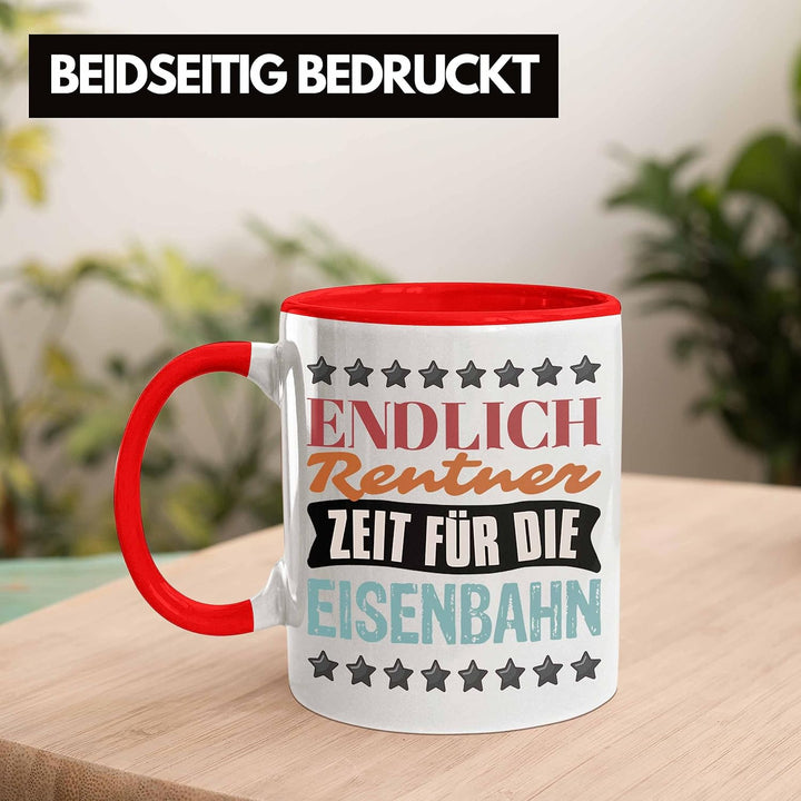 Trendation - Eisenbahner Tasse Geschenk für Modelleisenbahn-Fans Geschenkidee Endlich Rente Zeit für