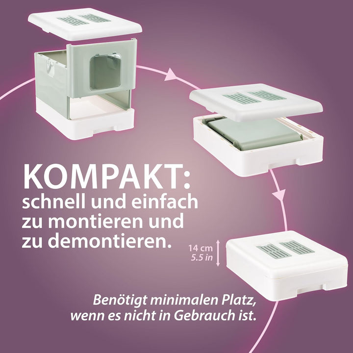 Ferplast Katzentoilette geruchshemmend, sauber &amp; leicht zu reinigen, Grün | 2 Aktivkohlefilter gegen