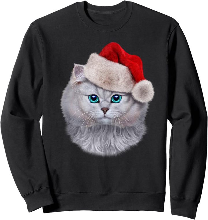 Weisse Katze mit Weihnachtsmütze Sweatshirt