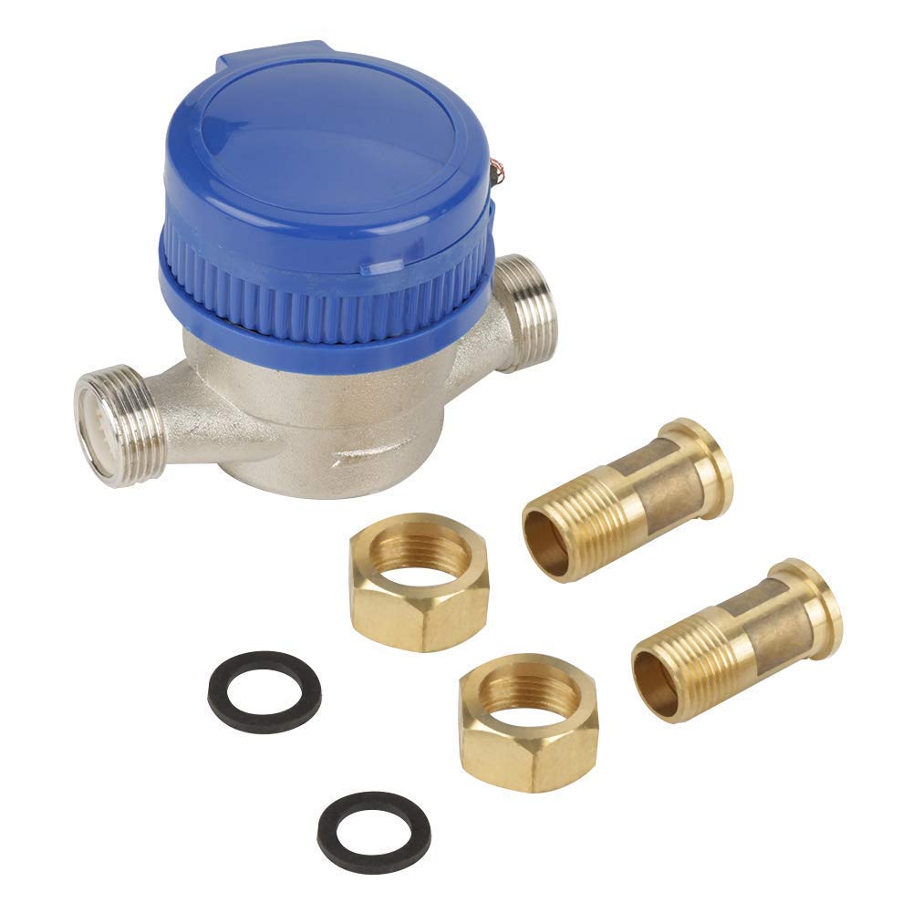 Garten Wasserzähler Set, 1/2 Zoll Anschluss 15mm Kaltwasser Wasseruhr Garten Wasserzähler Geeicht mi