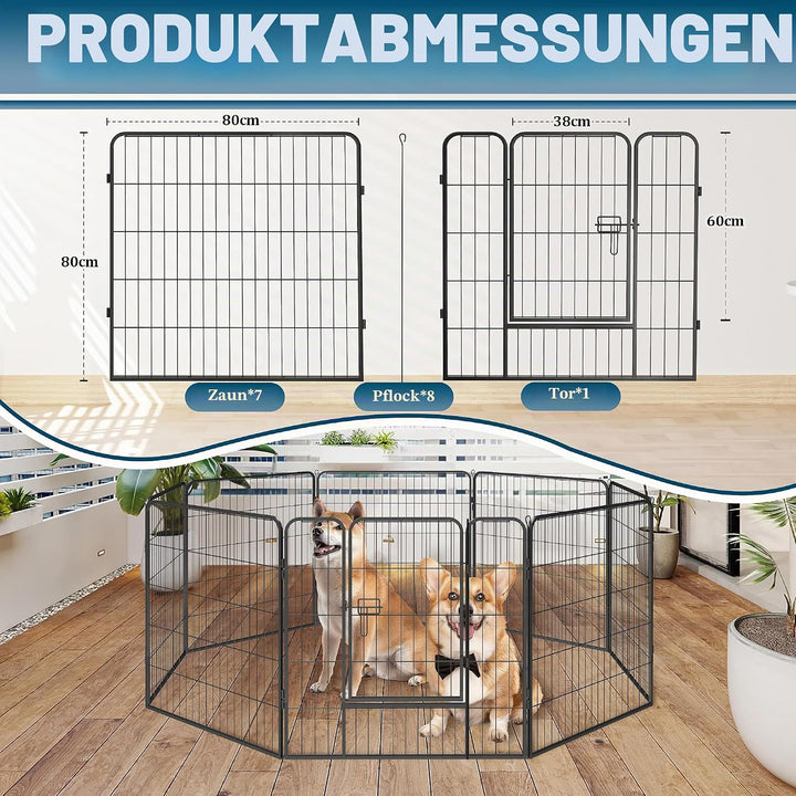 Qianruida Parc Enclos Pour Chiens 80cm x 80cm Haut Clôture Chiot Intérieur/Extérieur Animaux Grillag