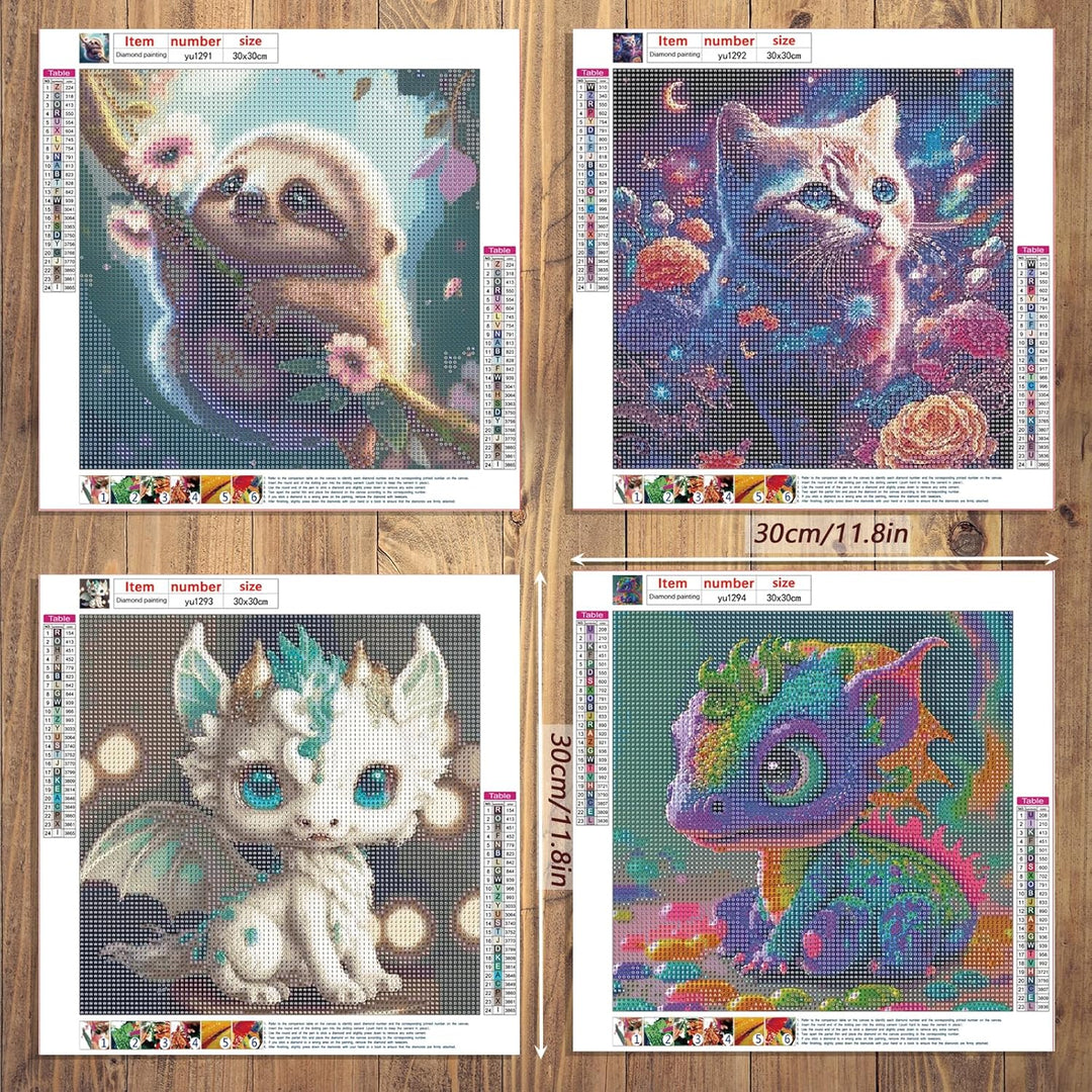 KEYRANKE 4er Diamond Painting Kinder Kleine Bilder, Diamant Painting Bilder Set Tiere Katze Faultier